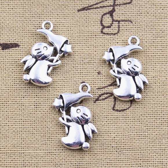 8pcs Charms Rabbit Catch Star 24x15mm Antique Silver Color Pendants DIY Crafts Making Findings Handmade Tibetan Jewelry