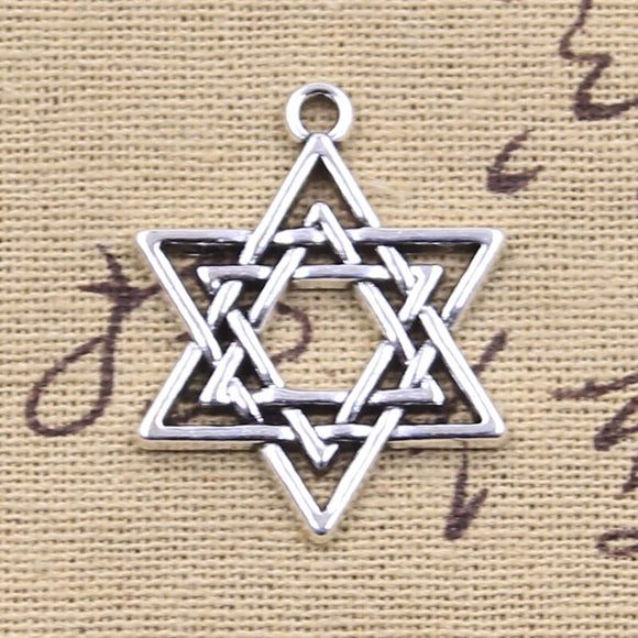 8pcs Charms Star Of David Shield Hexagram 33x26mm Antique Silver Color Pendants DIY Making Findings Handmade Tibetan Jewelry