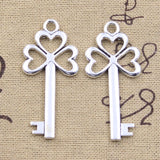 8pcs Charms Three Leaf Clover Lucky Key 47x21mm Antique Silver Color Pendants DIY Craft Making Findings Handmade Tibetan Jewelry