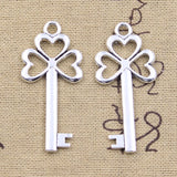8pcs Charms Three Leaf Clover Lucky Key 47x21mm Antique Silver Color Pendants DIY Craft Making Findings Handmade Tibetan Jewelry