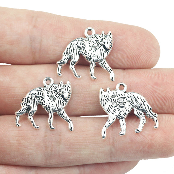 8pcs/lot 20*20mm Antique Silver Color Animal Wolf Charm Pendant DIY Handmade Jewelry Accessories