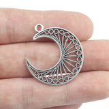 8pcs/lot 28*30mm Alloy Moon Charm Antique Silver Color Hollow Moon Pendant For DIY Necklace Bracelet Jewelry Making