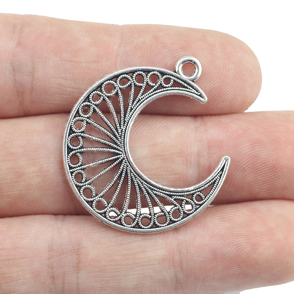 8pcs/lot 28*30mm Alloy Moon Charm Antique Silver Color Hollow Moon Pendant For DIY Necklace Bracelet Jewelry Making