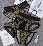 Sexy Women Leopardskin printed Mesh patchwork Low-waist Panty Briefs Underwear