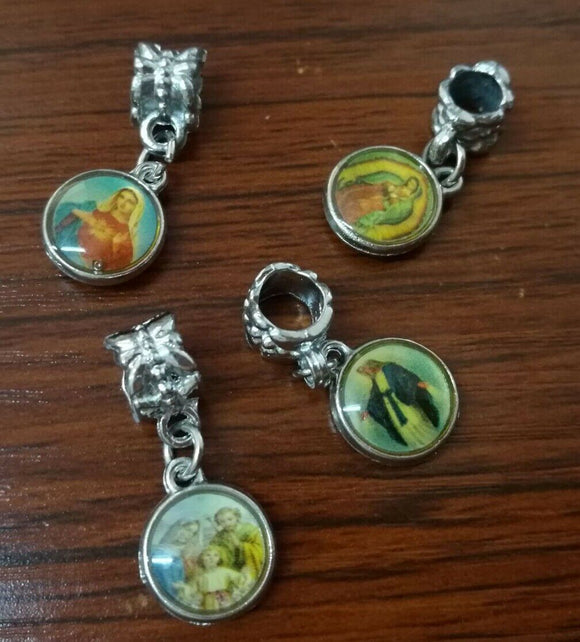 Round 11mm Alloy Dangle Religious Pattern 2side Silver color EU Charm 5pc MME845