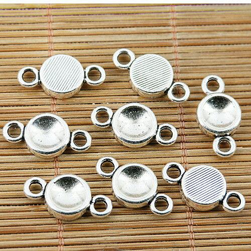 10pcs tibetan silver tone round camochon cameo connector EF1538
