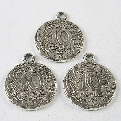 8pcs dark silver tone 10 centime Currency charm h3633
