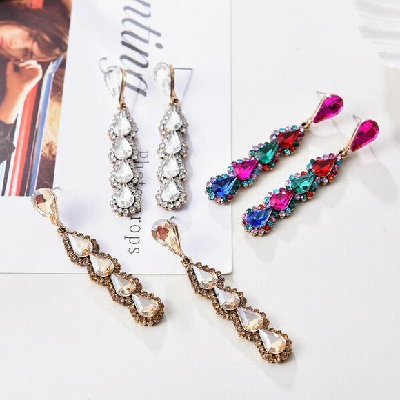 Fashion Jewelry Stud Earring Colorfull Diamond water drop Long Earring