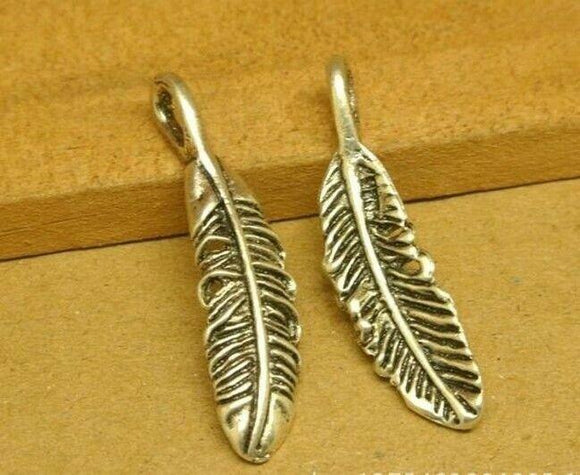 10pcs tibetan silver color feather design charms  H2504