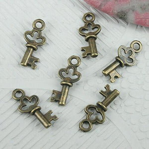 50pcs antiqued bronze color mini key design charms EF0769