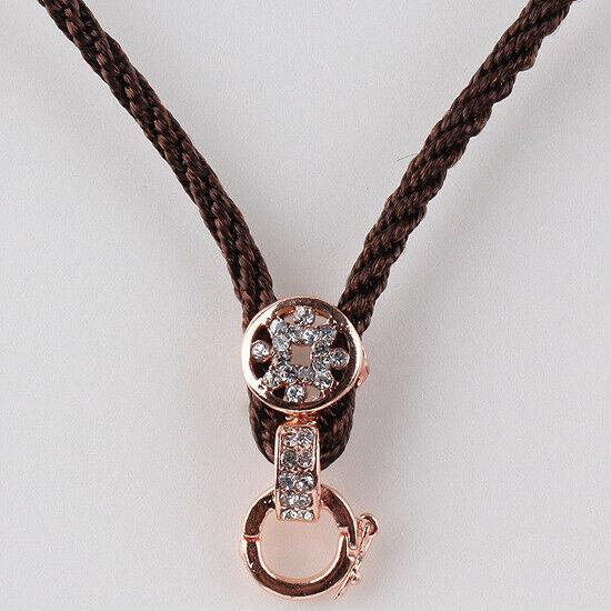 Brown Color Necklace Cord Flower Rhinestones Bail Link Clasp Rosegold  1pc CL22