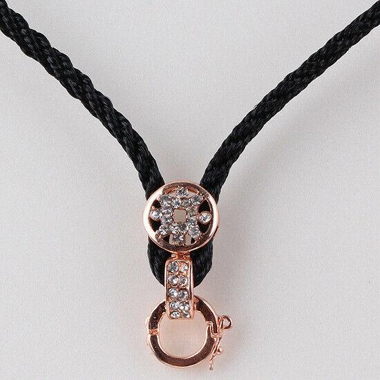 Black Color Necklace Cord Flower Rhinestones Bail Link Clasp   1pc CL19