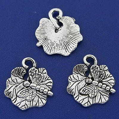 20pcs dark silver lotus leaf and dragonfly charms h3237