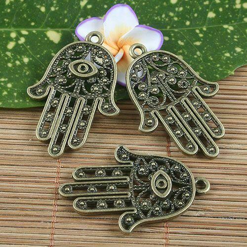 5pcs antique bronze palm with eye pendant charm G1051