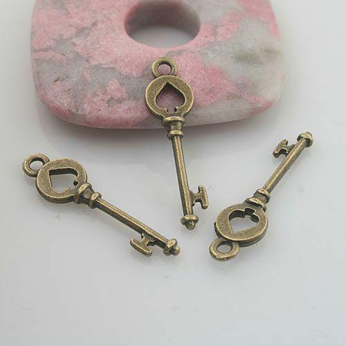 15pcs antiqued bronze color 2sided key design pendant charm G1742