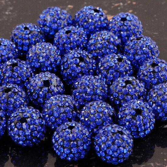 Round 10mm ROYALBLUE Rhinestones Alloy Spacer Bead gunblack color 4pc CA19