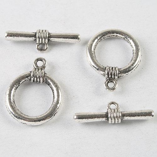 10sets dark silver tone round toggle clasp h3881