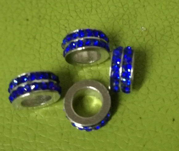 Royalblue Crystals 2-row 10x4mm Dark Silver European Beads Loose 6pcs GGE179