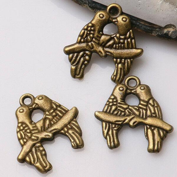12pcs antiqued bronze color 2sided kissing birds design  charms  EF3359