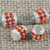 Fashion Multi-color Crystal big hole European loose bead in silver color to Pick