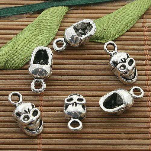 40pcs dark silver tone skull head charm h3361