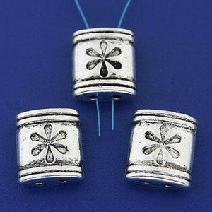 8pcs dark silver tone flower pattern 2holes spacer beads h3203