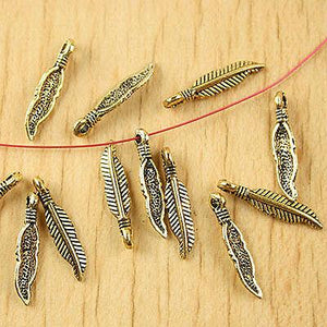 70pcs dark gold-tone feather charms findings h1837