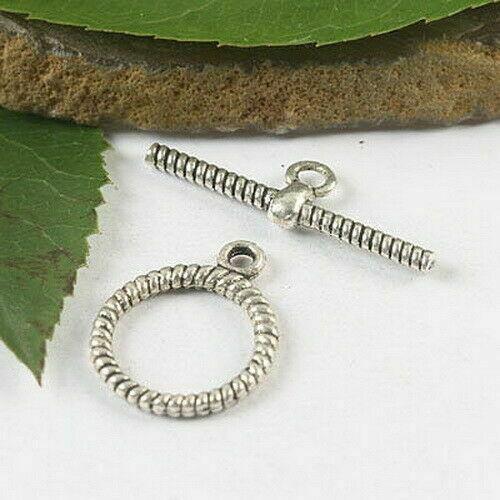 12sets tibetan silver color 2sided Round 15mm toggle clasp H1757