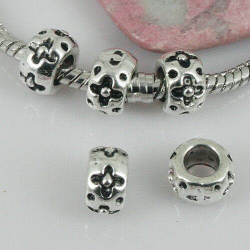 10pc tibetan silver tone flower design loose beads fit bracelet EF0408
