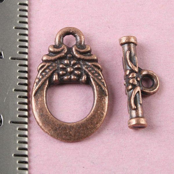 20sets  antiqued copper color 2sided floral toggle clasp H0680-1