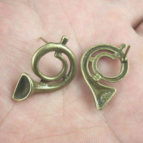 10pcs antiqued bronze musical instrument earring stud fidnings G410