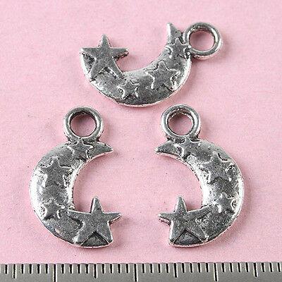 16pcs antiqued silver color star moon charms H0185