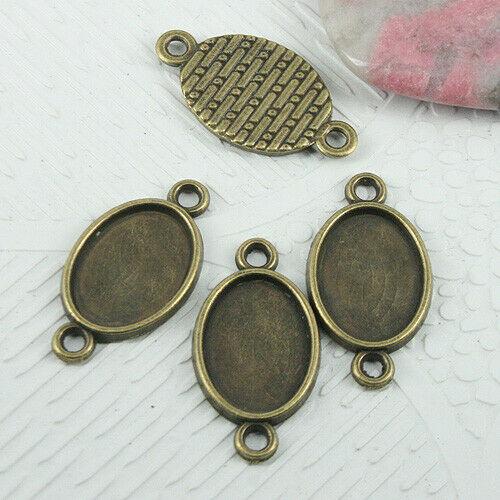 20pcs antiqued bronze oval shaped cabochon settings connector EF0735