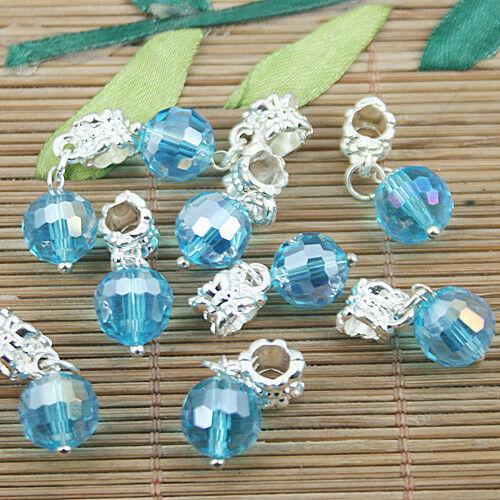 BabyBlue AB color faceted ballshaped dangle charms fit Europen bracelet HP13x10