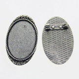 Lote de 2 cabujón ovalado de color plata tibetana de 25 x 35/25 x 18 mm, 30 x 40 mm y 13 x 18 mm, con diseño de broche.