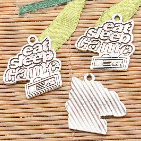 22pcs tibetan silver color words eat sleep Game  charms H3376