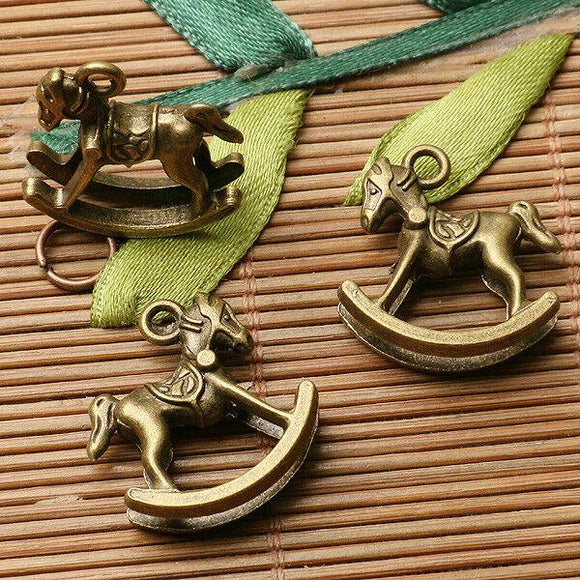 16pcs antiqued bronze color crafted rocking horse design charms  EF2917
