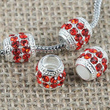 Fashion Multi-color Crystal big hole European loose bead in silver color to Pick