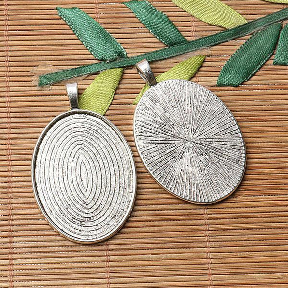 Tibetan silver plated carved oval shape 30*40mm cabochon settings   2pcs  EF3570