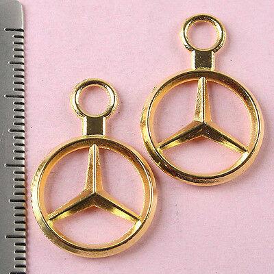 10pcs gold tone benz symbol charms h1476