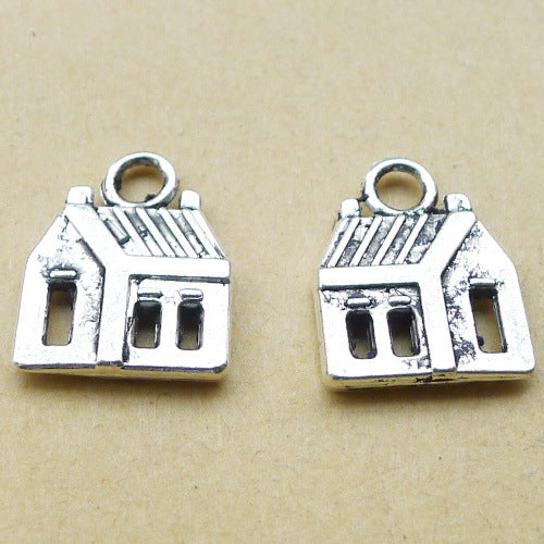 12PCS  Antique Silver House Charm Pendant, 2 Sided Real Estate Agent  18mmX14mm A0990