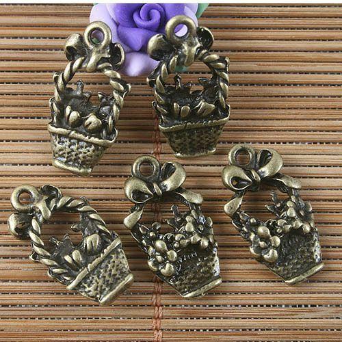8pcs antiqued bronze flower basket gift pendant G1578