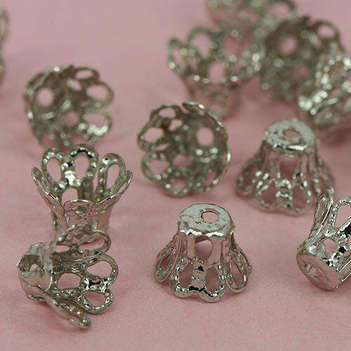 100pcs nickel tone flower torus bead caps ED0010
