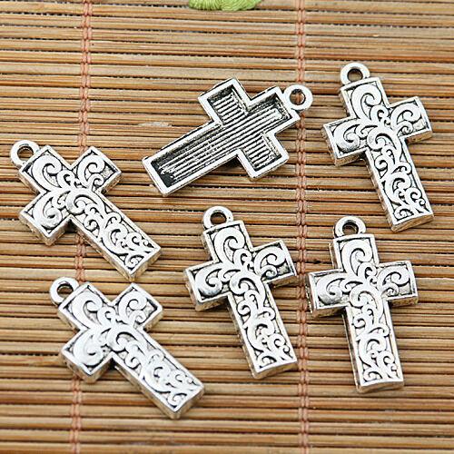 12pcs tibetan silver tone leaf branch pattern cross charms EF1927