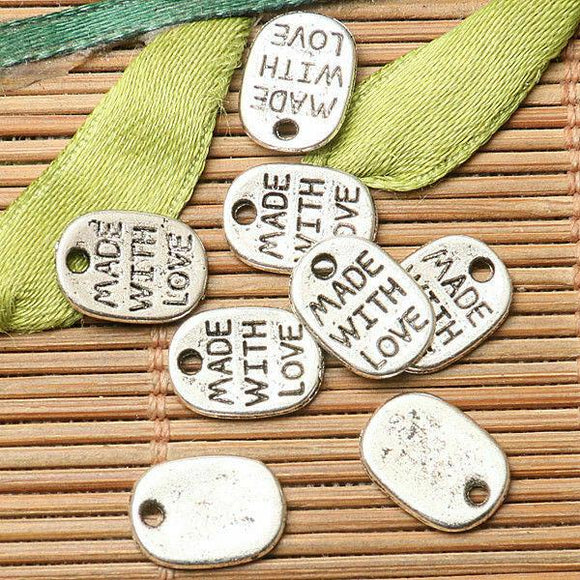 40pcs dark silver color oval shaped MADE WITH LOVE lettering  charms  EF2706