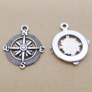 15pc Antique Silver Tone Compass Charm Pendant, Adventure 25X30mm A2309