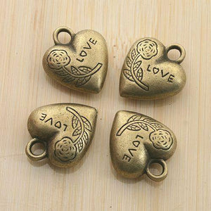 4pcs antiqued bronze color 2sided love heart design pendant G1999