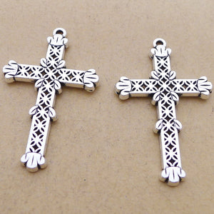 20PCS Antique Silver Filigree Cross Charm Pendant 25X40mm A3696