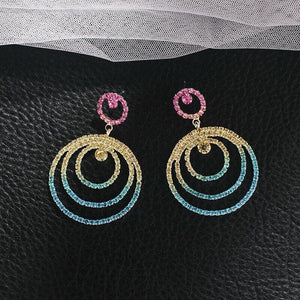 Fashion Jewelry Stud Earring gradient Color Diamond Round circle Earring