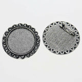 2pcs/lot Tibetan silver color ROUND shaped 30mm cabochon settings brooch design